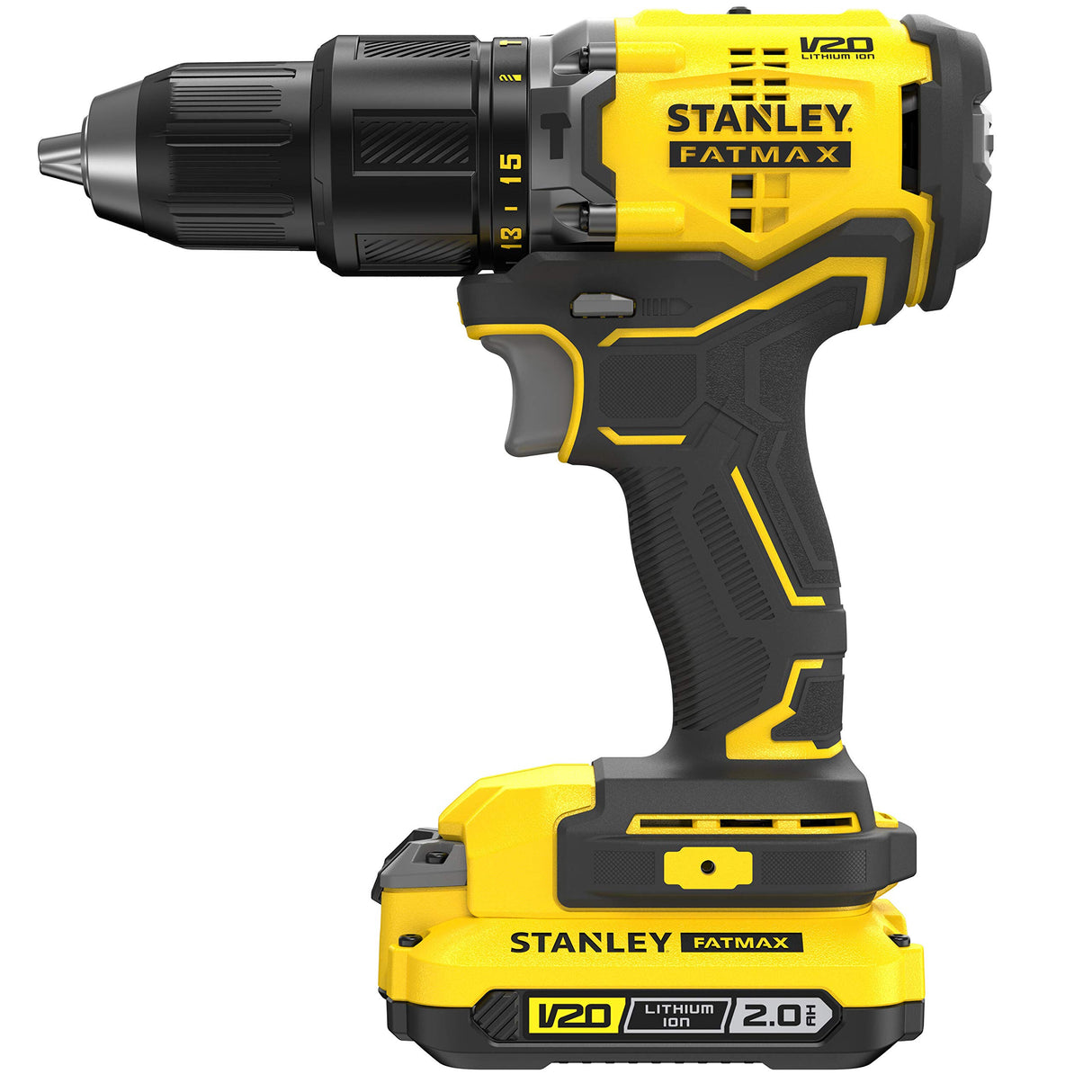 STANLEY SFMCD715D2K-QW Taladro Percutor V20 LI-Ion 18V Brushless con 2 Baterías 2Ah Inlcuye Cargador y Maletín