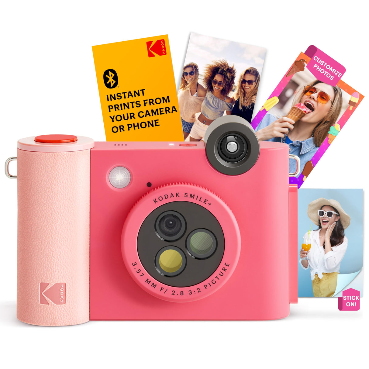 KODAK Smile+ Cámara Digital instantánea 2-en-1 y Impresora Bluetooth - 10MP, Lente giratoria con Efectos, Fotos Adhesivas Zink 2x3”, Imprime Desde App en Dispositivos Inteligentes - Fucsia