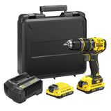 STANLEY FATMAX Taladro Percutor Sin Cable V20 (18V), Motor Sin Escobillas, 80Nm, 2 Baterías 2Ah, Cargador, Maletín, Portabrocas Metálico 13mm, 14 Posiciones de Par, SFMCD721D2K-QW
