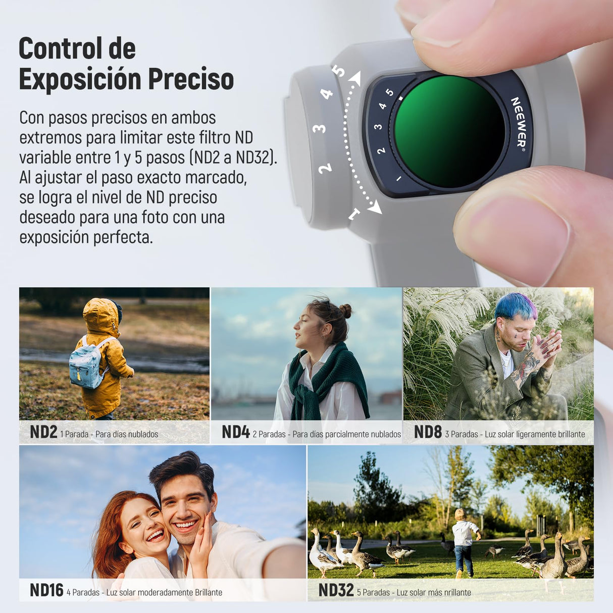 NEEWER Juego de 3 Filtros ND (ND2-32 Variable, CPL, Difusión Negra 1/4) y Lente Gran Angular 0.75X, Lente Macro 2X, Lente Anamórfica Azul 1.2X, Protectores Compatibles con dji Osmo Pocket 3, FL-B28