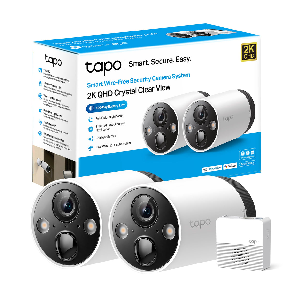 Tapo TP-Link C420S2 - Cámara Vigilancia WiFi Exterior Inalámbrica con Batería Recargable, Resolución 2k, Visión Nocturna, Audio Bidireccional, IP65 a Prueba de Agua