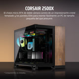 CORSAIR 2500X Pequeña-Torre mATX Caja de PC de Doble Cámara - Cristal Templado Panorámico - Conexión Inversa Compatible con Placa Base - Sin Ventiladores Incluidos - Negro/Madera de Nogal
