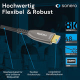 Sonero® Cable 8K-HDMI 2.1, Cable híbrido de Fibra óptica, resolución hasta 8K 60 Hz (7680 x 4320) / 4K 120Hz (3840 × 2160), Soporte HDCP 2.2, Antracita, 40 Metros