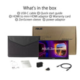 ASUS ZenScreen MB16AHV Monitor portátil, 15,6 Pulgadas, Full HD, IPS, HDMI, USB Type-C, Filtro de luz Azul, Superficie antirreflejos, Tratamiento Antibacteriano
