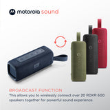 Motorola Sound - Altavoz Inalámbrico Bluetooth ROKR 600 - Potente Sonido de 30W, Resistente al Agua y Polvo, Función Broadcast para Conectar 20+ Altavoces, 6 Horas de Reproducción, Azul