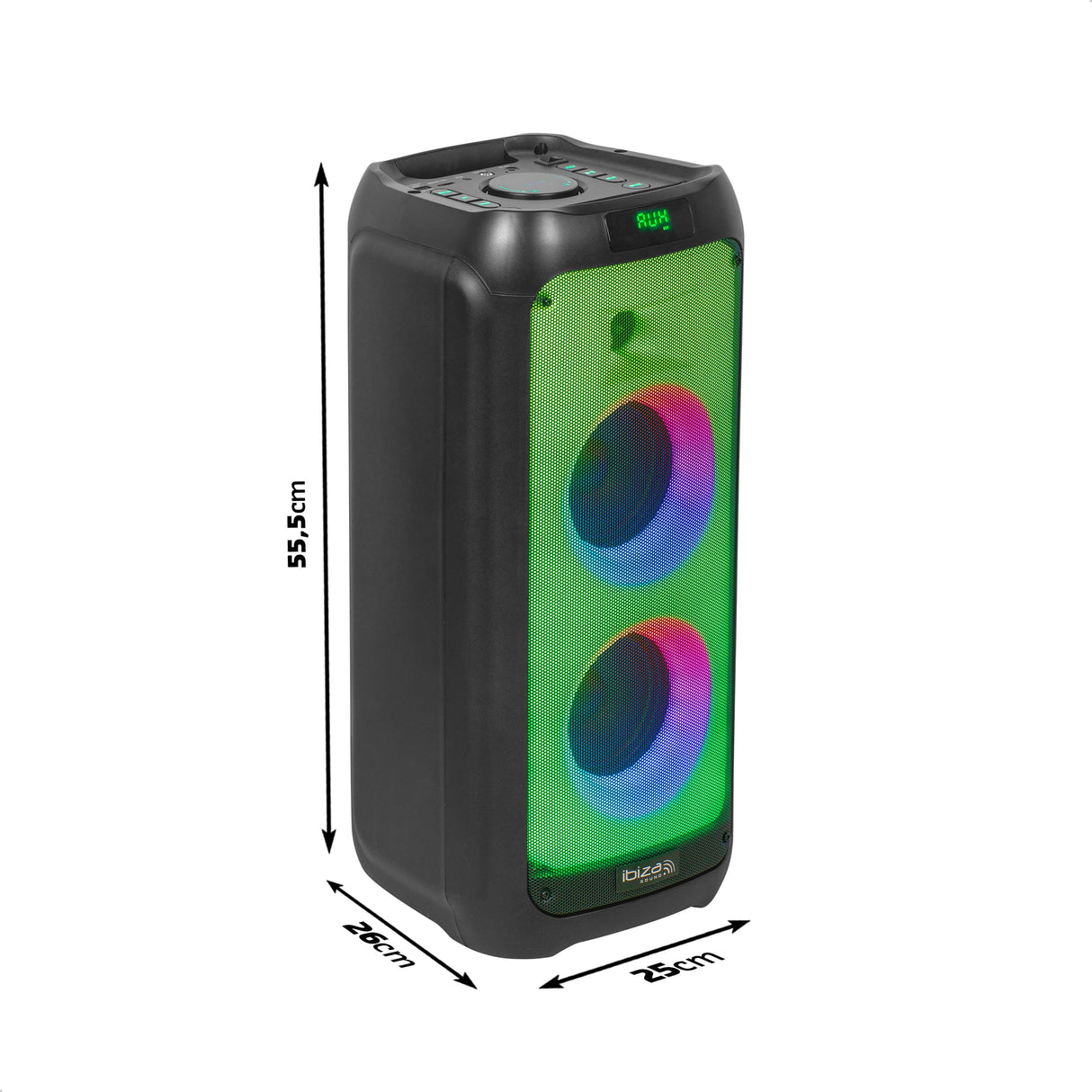 Ibiza - WAVE6 - Altavoz a pilas de 250W/2x5.25" con Bluetooth, USB y microSD - Efecto LED WAVE y conexión inalámbrica TWS - Negro
