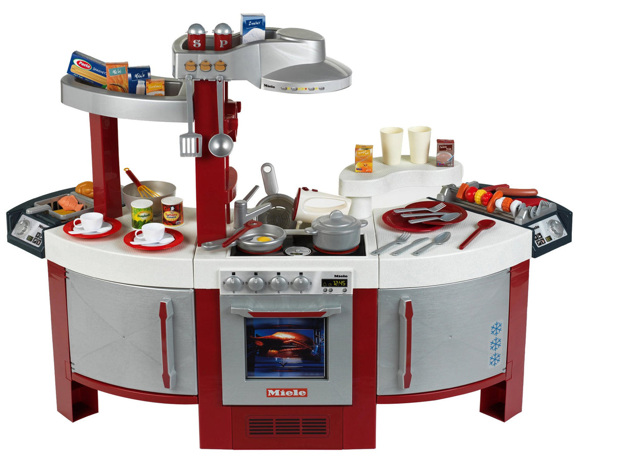 Theo Klein 9125 Cocina N.º 1 de Miele Cocina para niños Que se Puede Utilizar por Ambos Lados, Placa de cocción con Sonido, Medidas 137 cm x 55 cm x 95 cm, Juguete para niños a Partir de 3 años