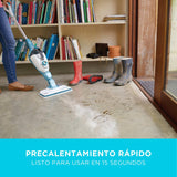 BLACK+DECKER Mopa a Vapor con Cable 1300W 12 Accesorios, Blanco/Azul Cielo, FSMH1321JSM-QS