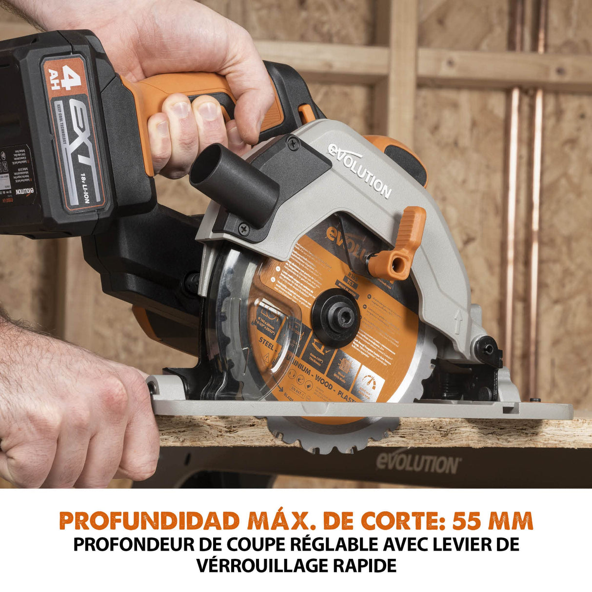 Evolution Sierra circular inalámbrica R165CCS-Li de Evolution Power Tools con corte multimaterial - Incluye batería de 4 Ah y cargador, hoja TCT de 165 mm y garantía de 3 años