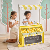 Teamson Kids Puesto de Limonada de Madera Sunny Citrus con 18 Accesorios, exprimidor, Vasos y Juego Educativo de rol para niños