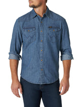 Wrangler Iconic Regular Fit Snap Shirt Camisa Abotonada, Denim Mid Tint, XXL para Hombre