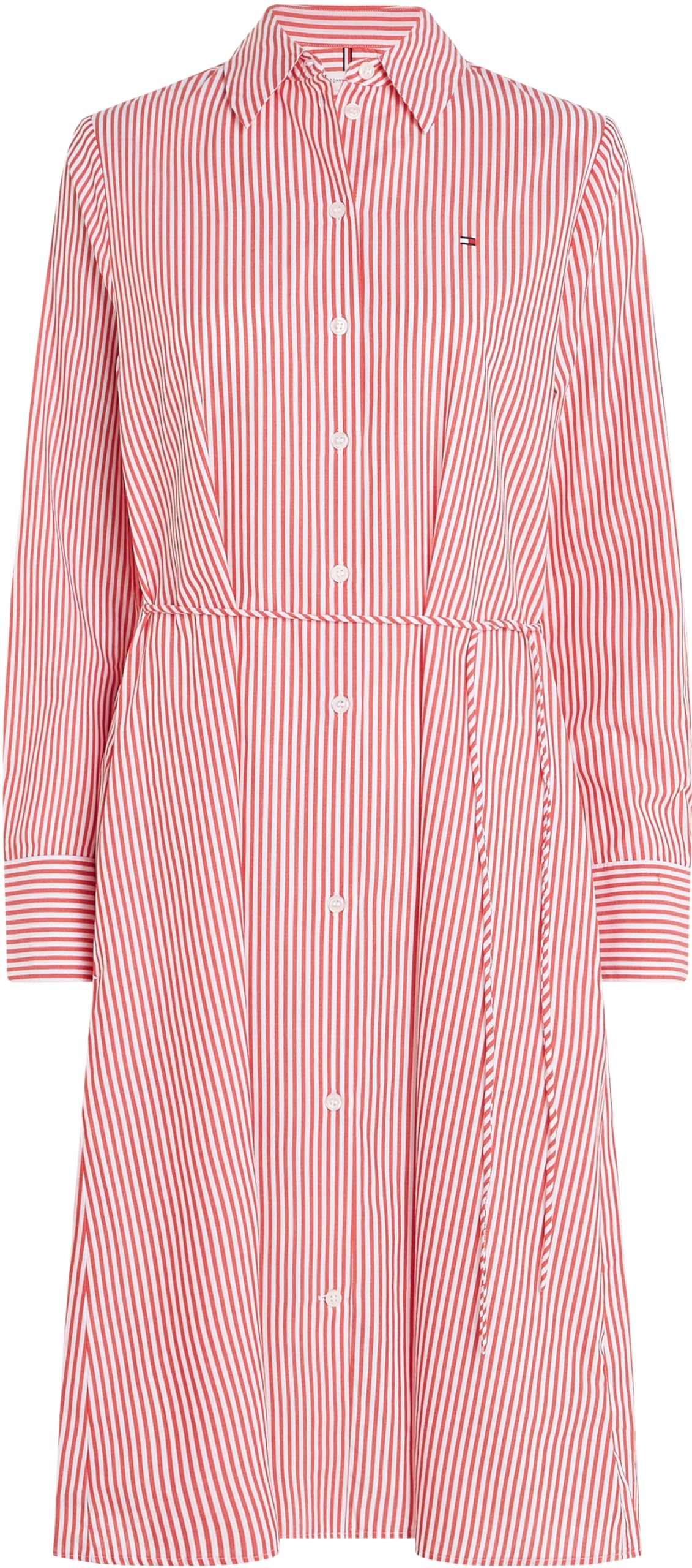 Tommy Hilfiger Vestido camisero Mujer Essential Shirt Dress hasta la rodilla, Rojo (Ithaka Stp/ Fierce Red), 38