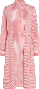 Tommy Hilfiger Vestido camisero Mujer Essential Shirt Dress hasta la rodilla, Rojo (Ithaka Stp/ Fierce Red), 38