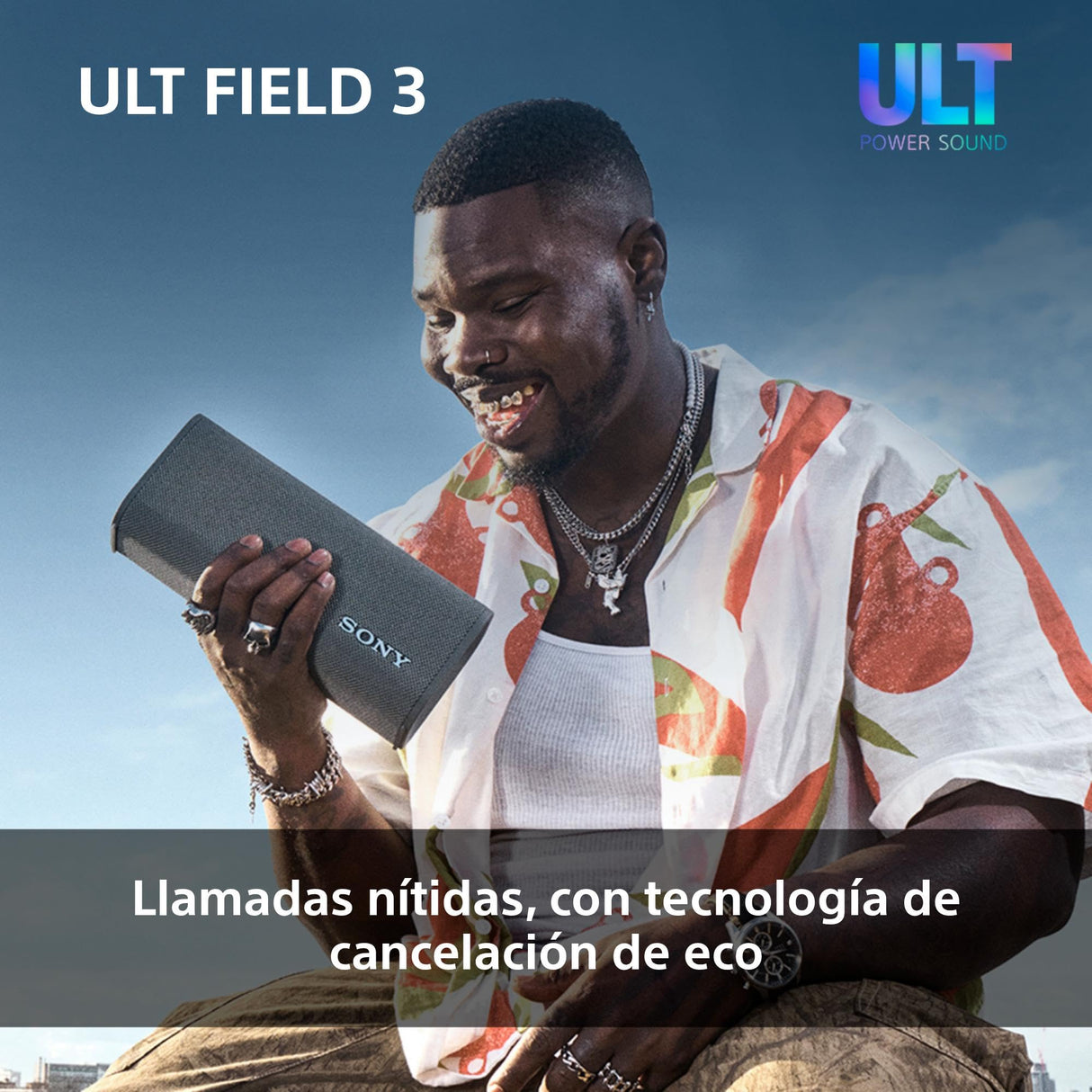 Sony ULT Field 3 - Altavoz Bluetooth portátil con ULT Power Sound, batería de 24 Horas, IP67, Resistente al Agua, al Polvo y a los Golpes, Correa Desmontable para el Hombro, Compacto - Negro