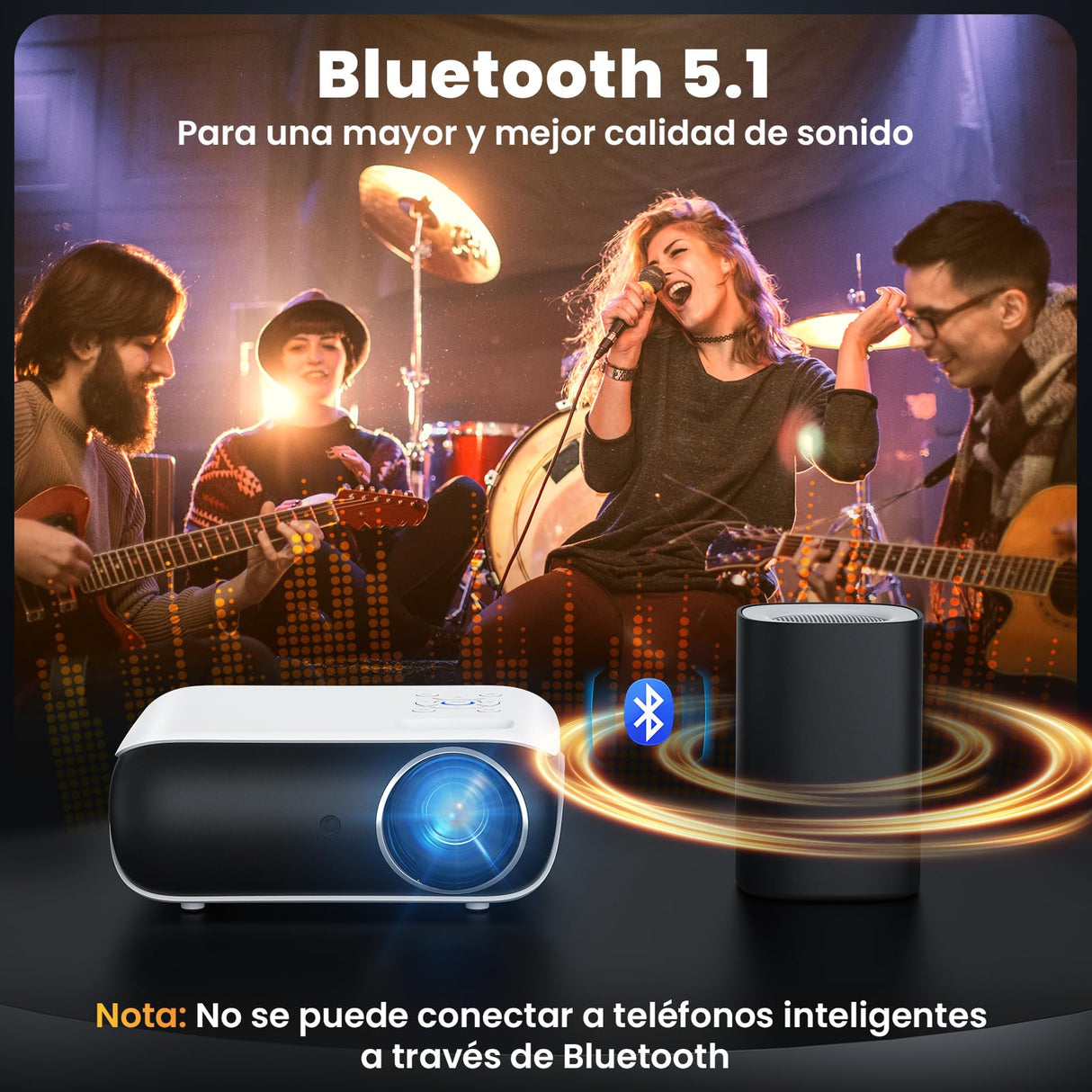 HOPVISION Proyector Portátil, Proyector 4K Supporto Cine en Casa, 9500Lumens Proyector Bluetooth Full HD 1080P, Mini Proyector Compatible con Fire Stick/Smartphone/PS5/HDMI, Pantalla de 100" Incluida