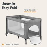 lionelo Jasmin Easy FoldCuna de Viaje para Niños de hasta 15 kg de 0 a 36 Meses Colchón de Espuma T25, 2 Niveles de Altura, Easy Fold, Entrada Lateral, Ruedas (Grey Stone)