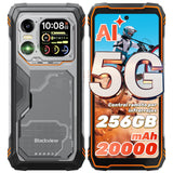 Blackview Xplore1 5G Movil Irrompible con Pantalla Secundaria, 20000mAh, Dimensity 7050 Movil Resistente, Android 15, 36GB+256GB/2TB, 50MP+64MP+20MP Nocturna, 6,78" 120Hz,170lm/NFC/WIFI 6/AI/Naranja