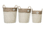 Premier LIDA Juego de 3 Cestas para la Ropa Sucia Redondo Par Aplicado Algodón, Tejido y Metal/Willow-Natural
