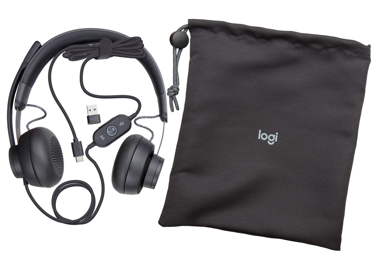 Logitech Zone Wired Auriculares con micrófono dotado de supresión de ruido, USB-C con adaptador USB-A - grafito