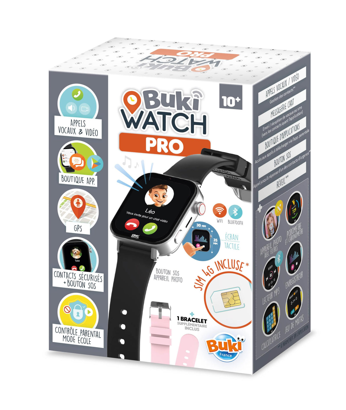 BUKI France PRO01 - Reloj inteligente para niños con tarjeta SIM incluida, llamadas, GPS, vídeo, WiFi, Bluetooth, botón SOS, aplicación parental, ideal para primer teléfono, BUKI Watch Pro a partir de