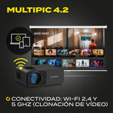 OVERMAX Multipic 4.2 Proyector Nativo Full HD 1080p, proyector de hasta 200", Home Cinema Compacto de 4500 lúmenes, WiFi, Bluetooth, Panel de Control táctil, relación de Aspecto: 16:9, 4:3