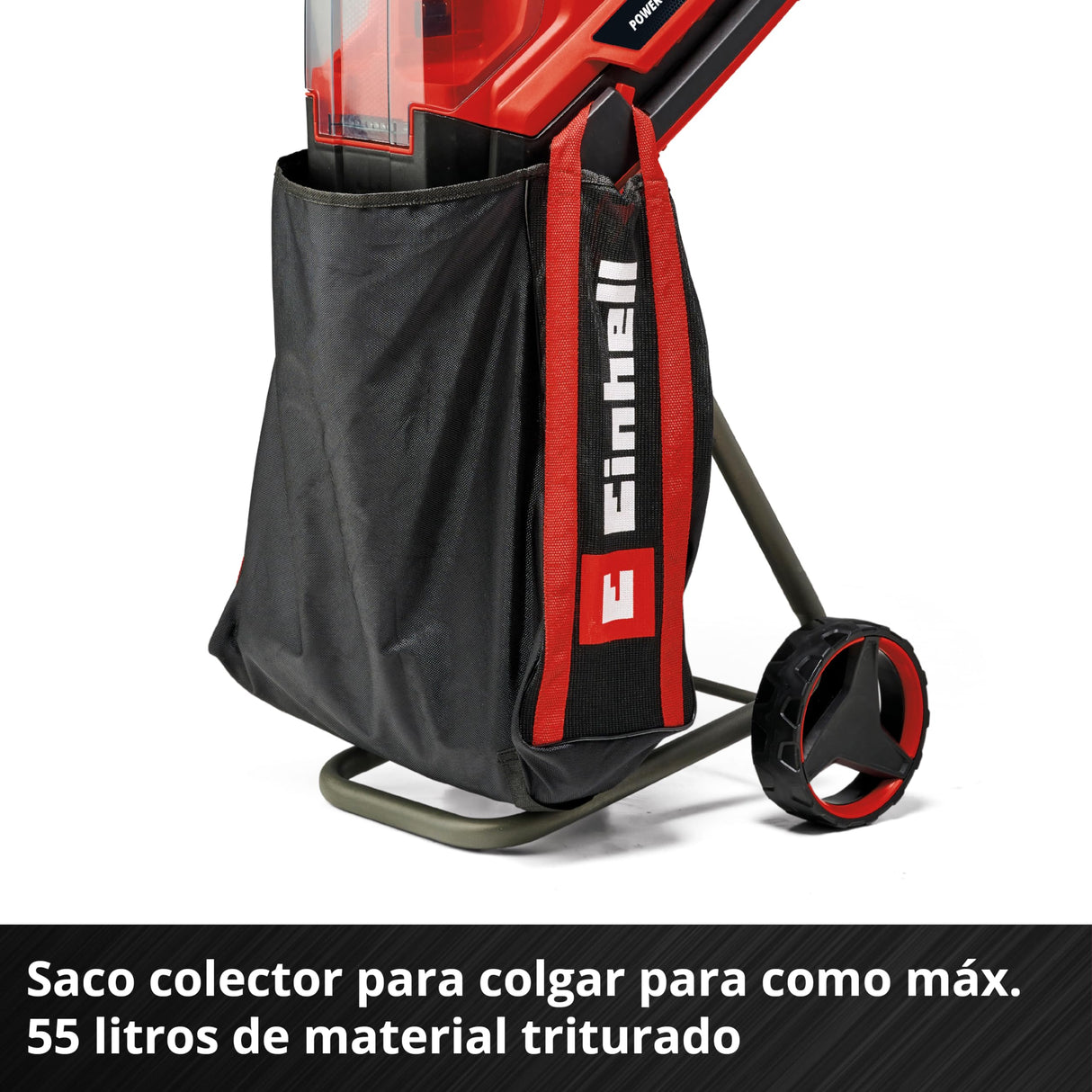 Einhell Trituradora de cuchillas con batería REDAXXO 36/25 Power X-Change (36V, máx. 25mm de grosor de rama, 3 cuchillas reversibles de acero, bolsa colectora de 55L, asa de transporte, prensador)