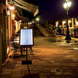 SECURIT - Porta folletos Exterior con Iluminación LED "Black Star" - Con Marco A2 + Poste + Base + Cable de 5 m + Mando a Distancia - En Acero - Restaurante, Cafetería, Bar - Negro