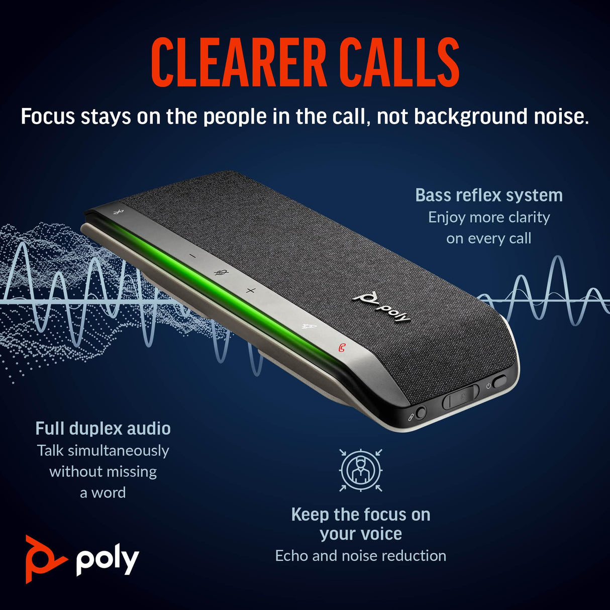 Altavoz manos libres inteligente Poly Sync 40+ - Espacios de trabajo flexibles - Se conecta a PC mediante un adaptador BT600 y a teléfonos inteligentes a través de Bluetooth - Funciona: Teams y Zoom