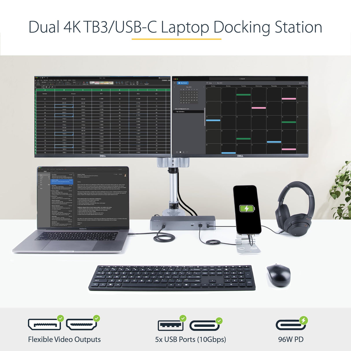 StarTech.com Docking Station Thunderbolt 3 o USB-C - 2x DisplayPort 1.4 4K 60Hz o 2x HDMI - 1x 8K - USB Tipo C - PD 96W (TB3CDK2DHUE)