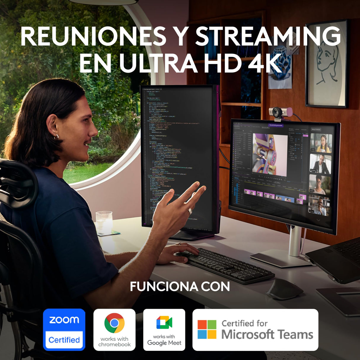 Logitech MX Brio Ultra HD 4K para Colaboración y Streaming Cámara Web, 1080p a 60 FPS, Dos Micrófonos Reductores de Ruido, USB-C, Tapa, Compatible con Microsoft Teams, Zoom, Google Meet, Grafito