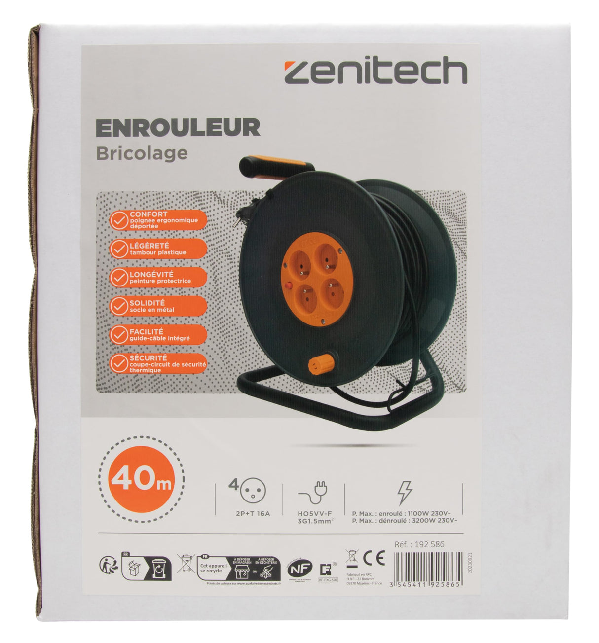 Zenitech - Carrete DIY - 4 tomas 16A - 3G1.5mm² - 40m