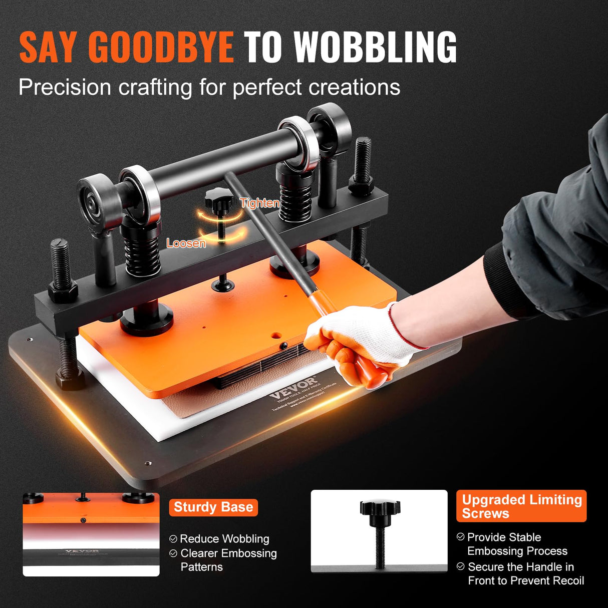 VEVOR Máquina Cortadora de Cuero 360x260 mm Capacidad de Carga de 1,5 T Prensa Troqueladora Manual Carrera Ajustable 12 mm Perforadora Manual para Cuero Papel Espuma Plástico Caucho Varios Materiales