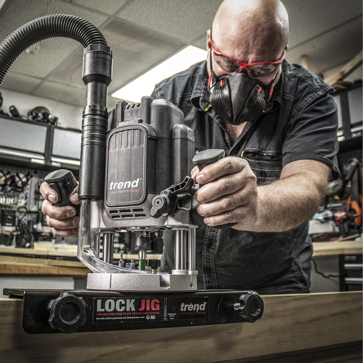 Trend T12 Kit de Inicio Definitivo para Fresado, T12EK/EU Fresadora de Inmersión de Velocidad Variable (2300W, 12mm, 230V), Juego de 6 Fresas de 12mm, Máscara y Gafas, T12/START/SET/E