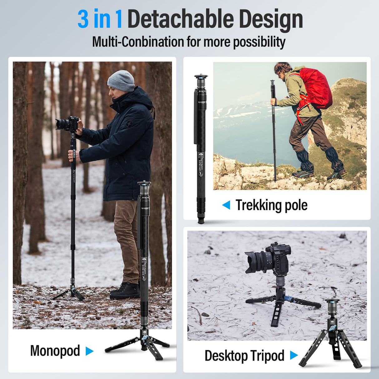 SIRUI Monopié para Cámara SVM-145, Monopié de Fotografía de Carbono de 145cm con Pies, Ajuste Rápido de Altura en un Solo Paso, Monopié de Viaje para DSLR, Carga Máxima 22 Libras