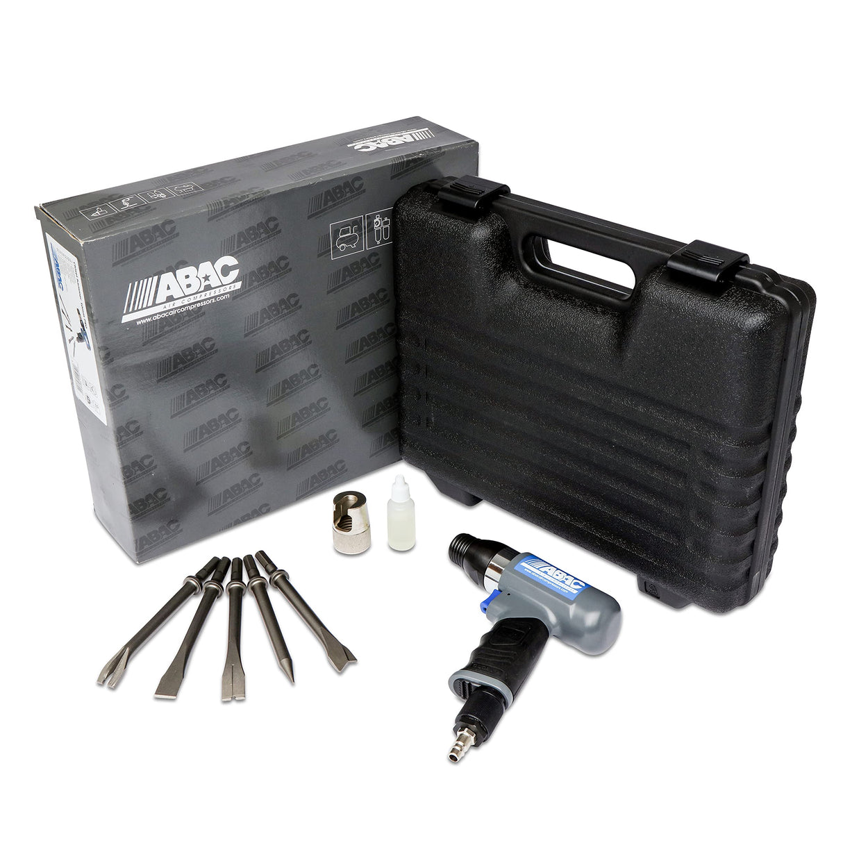 ABAC Martillo Cincelador 10 mm PRO - Kit completo (cincel puntiagudo y plano de 175 mm, separador de láminas, cortapernos y extractor) - Peso : 1,9 kg