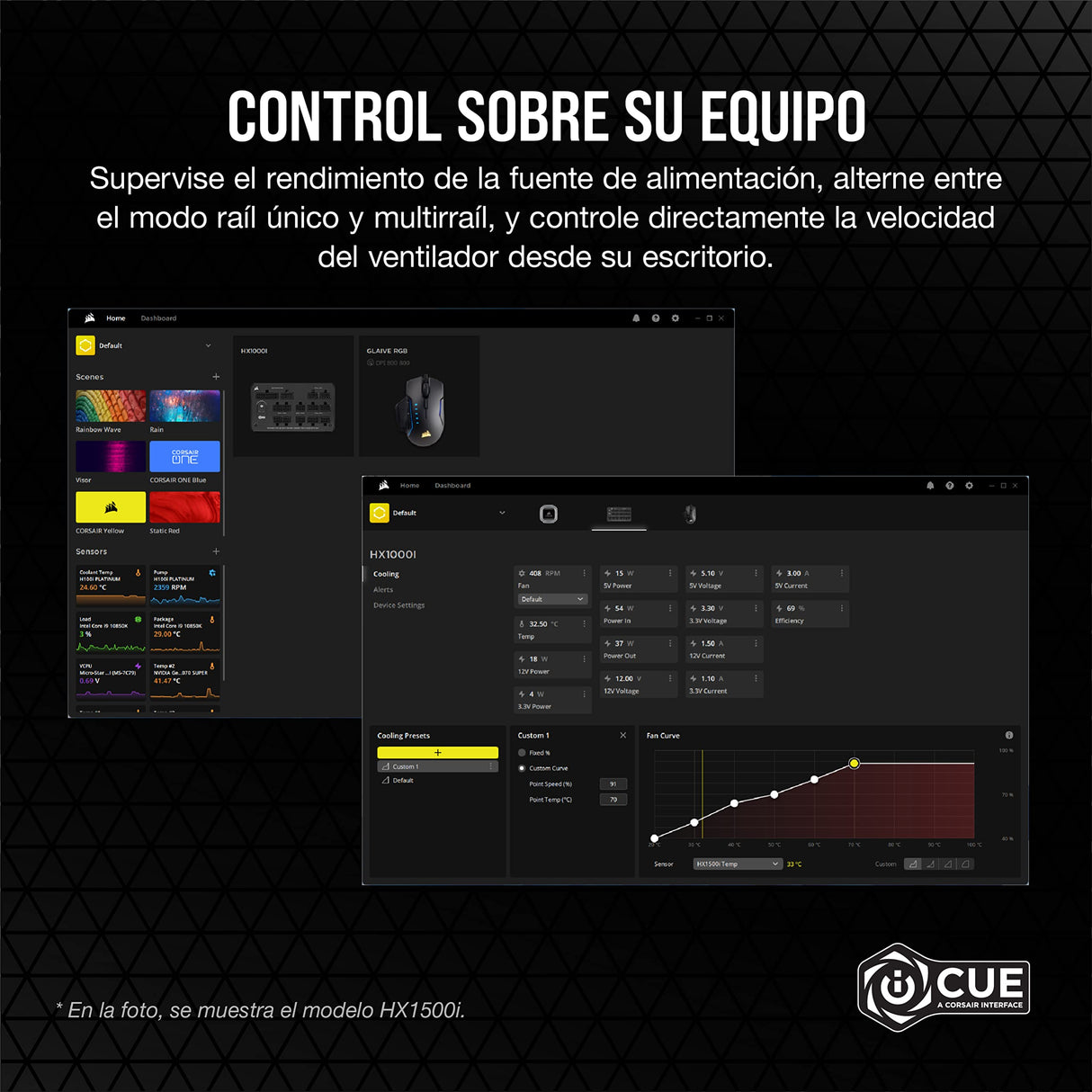 Corsair HX1000i Fuente de Alimentación ATX Totalmente Modular de Muy Bajo Nivel Sonoro - Compatible con ATX 3.1 y PCIe 5.1 -Ventilador con Rodamiento Dinámico Fluido - 80 PLUS Platinum - Negro