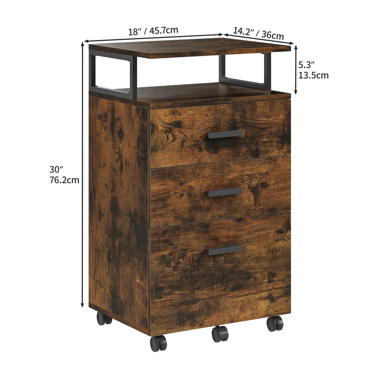 YITAHOME Archivador móvil con Ruedas, cajón con Ruedas, contenedor con cajones, Armario de Oficina, Armario con Ruedas, cajonera para casa o Oficina, 45,7 x 36 x 76,2 cm (marrón Vintage)