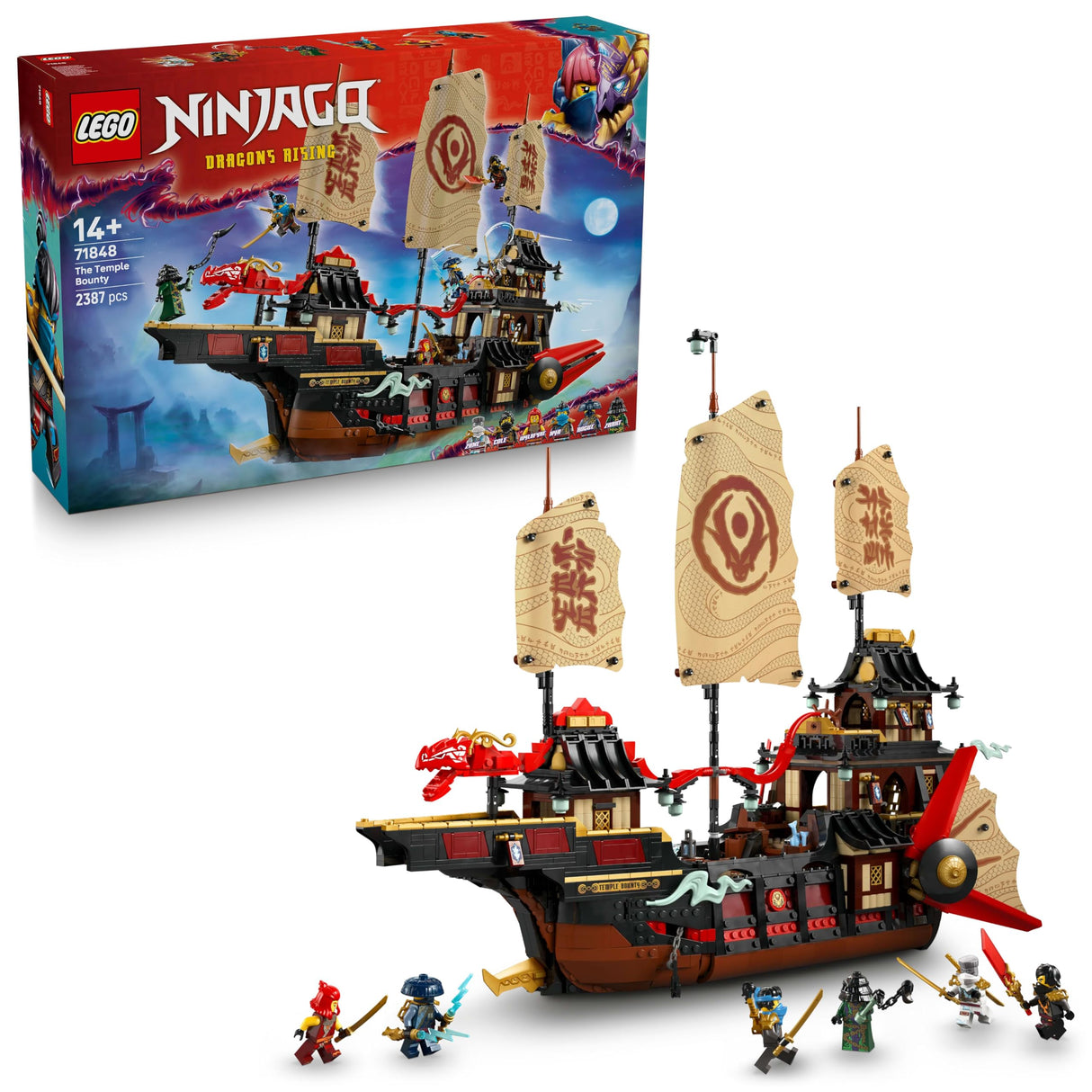 LEGO Ninjago Bounty del Templo - Barco de Juguete Interactivo con Techo Desmontable y 6 Minifiguras Inc. Cole, Zane y NYA - Regalo para Chicos de 14+ Años Fans de El Renacer de los Dragones 71848