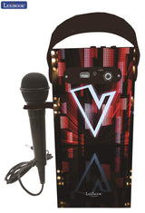 LEXIBOOK, The Voice, Altavoz Luminoso Bluetooth portátil con micrófono, Efectos de luz, Karaoke, Inalámbrico, USB, Tarjeta SD, Batería Recargable, Negro/Rojo, BTP180TVZ