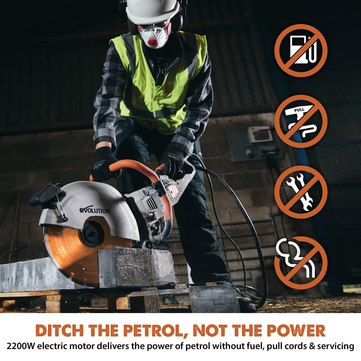 Evolution Power Tools R350DCT - Sierra de hormigón, sierra de corte, para cortar hormigón, piedra, ladrillo, tejas y más, cortador de disco eléctrico de 350 mm, hoja de diamante premium, 230 V, 350 mm