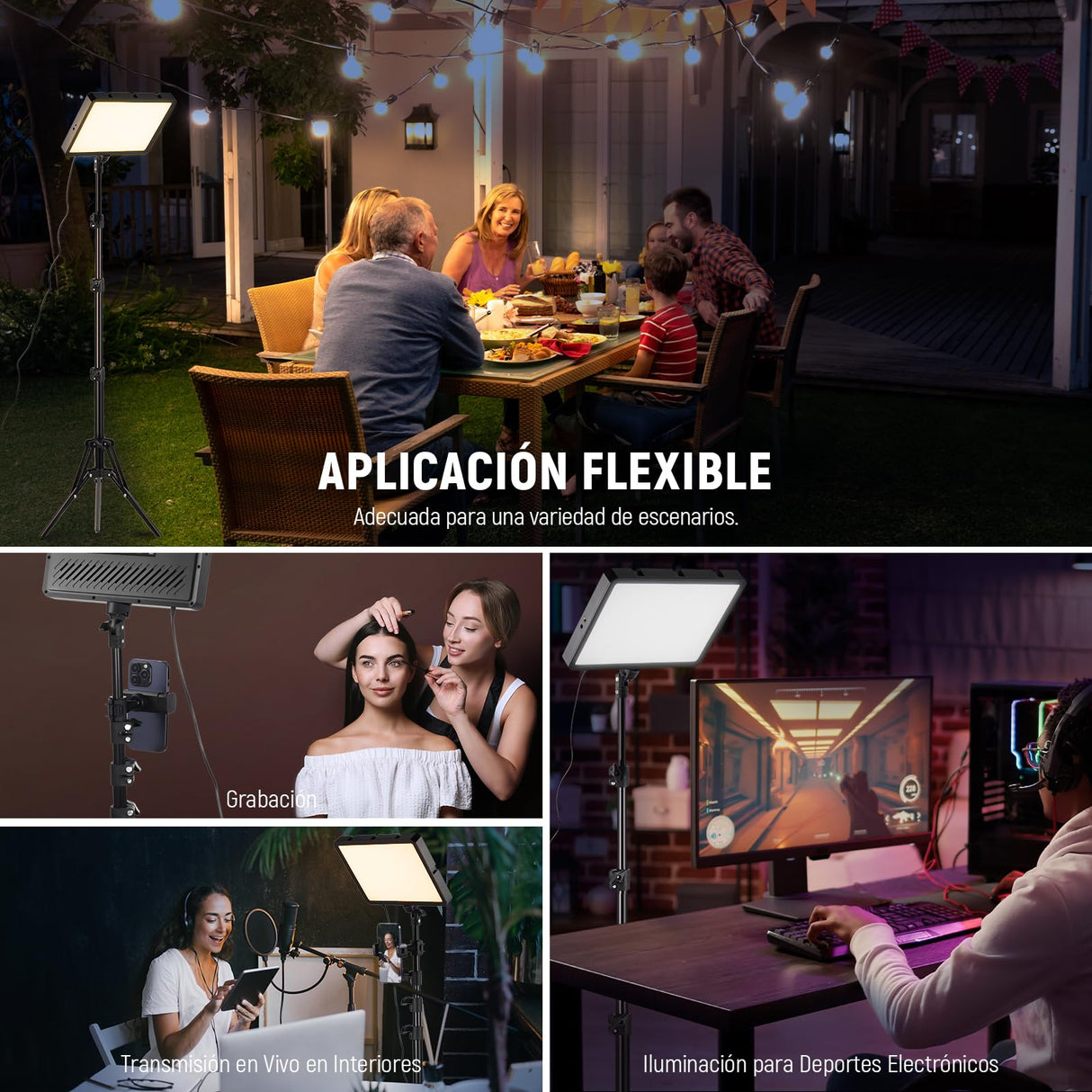 NEEWER Basico Kit Iluminación Panel Luz Video LED 2 Paquetes con 2 59'' Soportes y 2 Soportes Teléfono, 850lx/0.5m Bi Color 2700K-6500K Luz de Estudio Regulable para Foto Grabación Live Stream, BP300