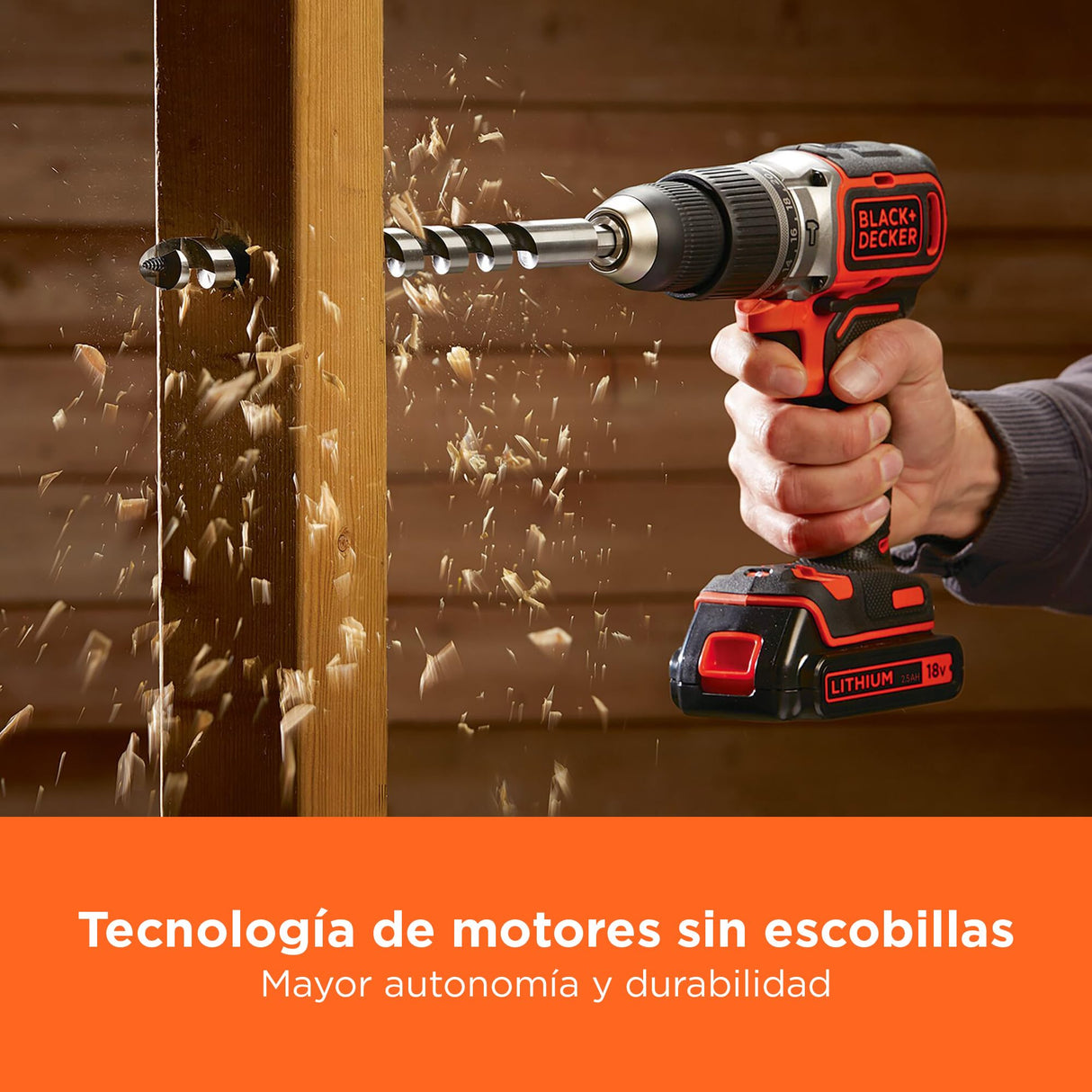 BLACK+DECKER Taladro percutor inalámbrico de 18V con 2 baterías de 2,5Ah, velocidad variable, 2 engranajes, 52Nm de par, POWERCONNECT, BL188E2K-QW