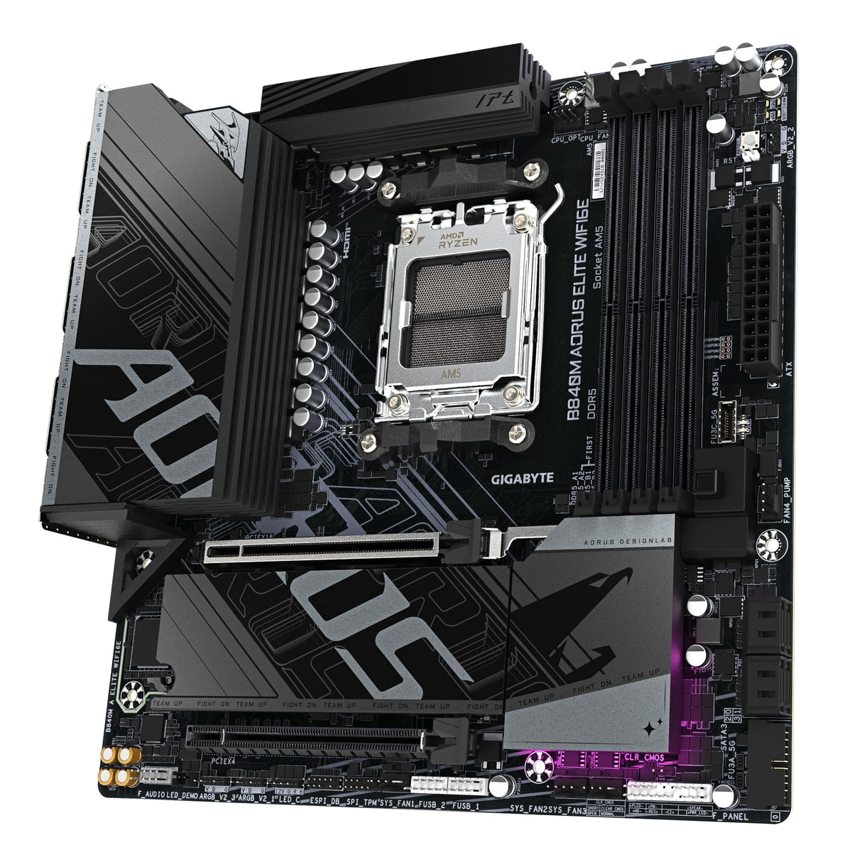 GIGABYTE B840M AORUS Elite WIFI6E Placa Base – Procesadores AMD Ryzen 9000, VRM de 10+2+2 Fases, hasta 8200 MHz DDR5 (O.C.), 2 x M.2 PCIe 4.0, Wi-Fi 6E, LAN 2.5 GbE, USB 3.2 Gen 2