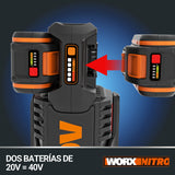 WORX Cortabordes y desbrozadora Nitro 38cm 40V (2x20V) | PowerShare | Motor sin escobillas | WG186E.1-2 baterías 4Ah| Cargador | 2 en 1 | Doble Hilo