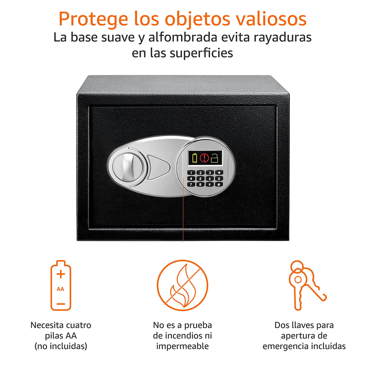 Amazon Basics Caja Fuerte de Seguridad de Acero con Cerradura con Teclado, Protege Dinero, Joyas, Documentos de identificación, 14 l, 35 cm x 25 cm x 25 cm, Color Negro