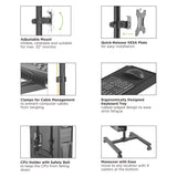 Maclean MC-793 Carro Soporte para Monitor, Teclado y Ordenador | Altura Ajustable | 17"-32" hasta 20 kg VESA 75x75, 100x100 | Construcción Robusta de Metal con Ruedas