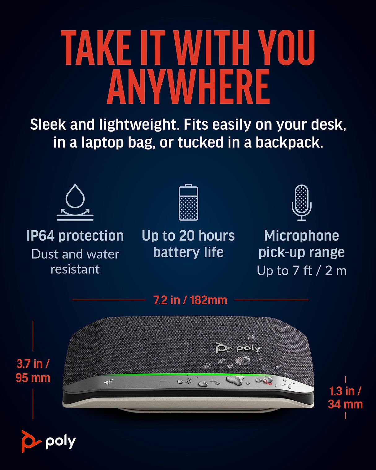 Altavoz manos libres portátil personal Bluetooth Poly Sync 20+ (Plantronics) - Reducción de ruido/eco - Adaptador Bluetooth USB-C - Funciona con Teams - Zoom, PC, Mac, móvil - Exclusivo para Amazon