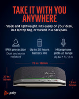 Altavoz manos libres portátil personal Bluetooth Poly Sync 20+ (Plantronics) - Reducción de ruido/eco - Adaptador Bluetooth USB-C - Funciona con Teams - Zoom, PC, Mac, móvil - Exclusivo para Amazon