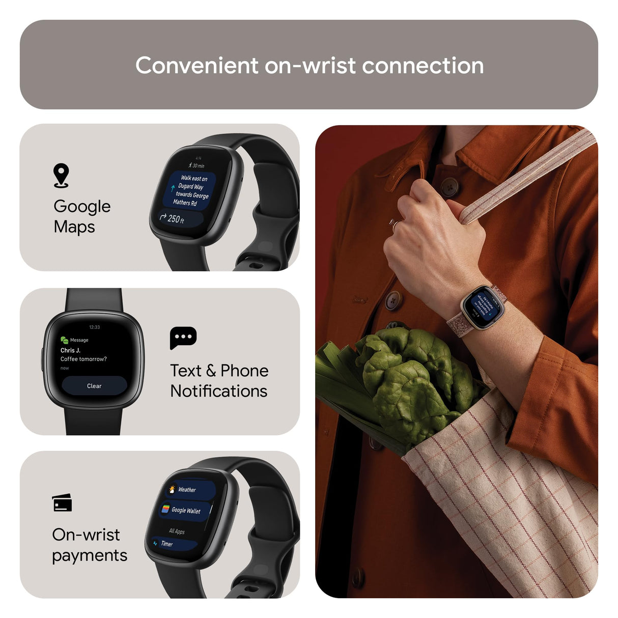 Fitbit Versa 4 Bundle (con Correa Deportiva) Reloj Inteligente de Fitness con GPS Integrado y hasta 6 días de duración de la batería, Compatible con Android e iOS.
