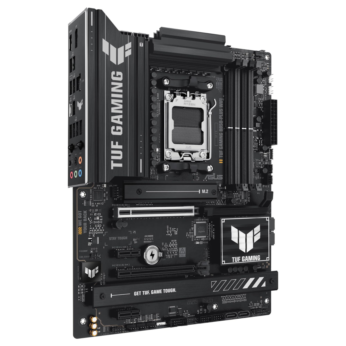ASUS TUF GAMING B850-PLUS WIFI - Placa base AMD ATX, 14+2+1 etapas de potencia DrMOS 80A, DDR5, PCIe 5.0, 3 ranuras M.2, WiFi 7, Realtek 2.5Gb Ethernet, DisplayPort, HDMI, USB 20Gbps Tipo-C, Aura Sync